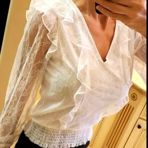Express white lace v-neck ruffled top, XS